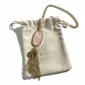 Kendra Scott Rayne Gold Toned Necklace with Rose Quartz Pendant and Tassel